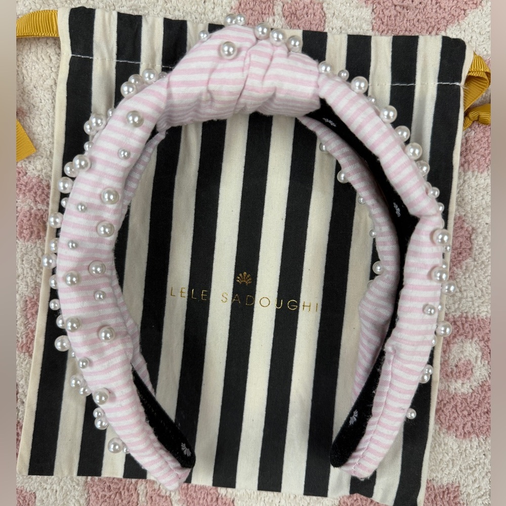 Lele Sadoughi Pink and White Pearl Embellished Headband